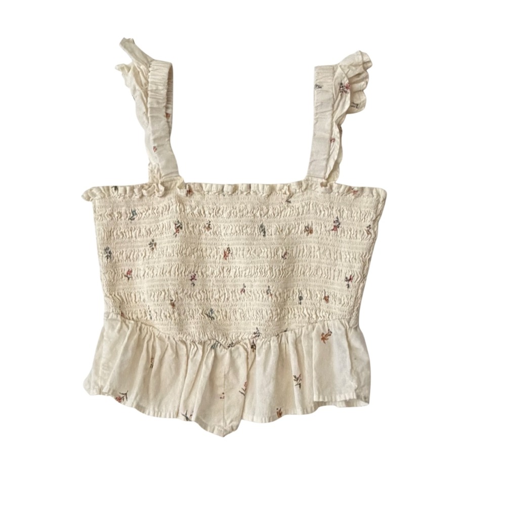 American Eagle Floral Smocked Peplum Tank Top Ruffle Cottagecore XS